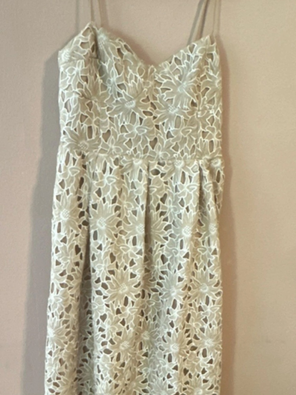 Lucy Paris Beige Smocked Dress with Lace Trim Size XL